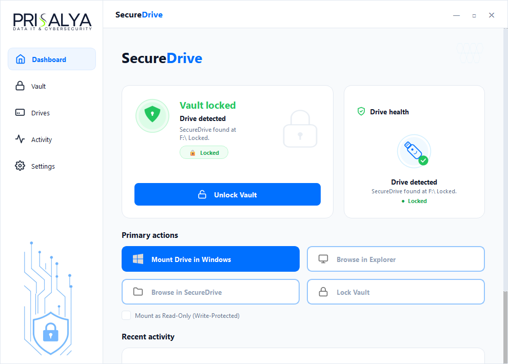 SecureDrive Main Dashboard View